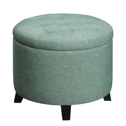 Kirklands Home Benches & Ottomans|Teal Upholstered Eliza Round Storage Ottoman Blue