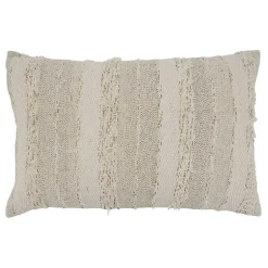Textured Ivory Fringe Lumbar Throw Pillow Pillows