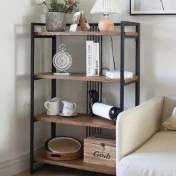 Kirklands Home Bookshelves|4-Tier Black Metal Frame Shelf Brown