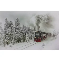 Train in Winter Woods LED Canvas Art Print Christmas Art & Wall Decor