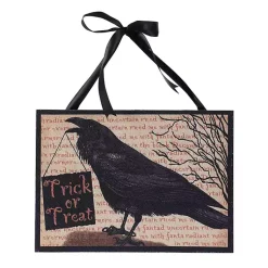 Trick or Treat Crow Spooky Wall Plaque with Ribbon Halloween