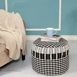 Tufted Black Mini Check Pouf Poufs & Floor Cushions