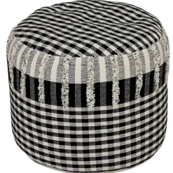 Tufted Black Mini Check Pouf Poufs & Floor Cushions