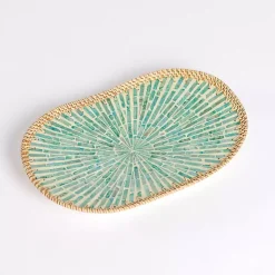 Online Turquoise Capiz Rattan Decorative Tray Decorative Trays