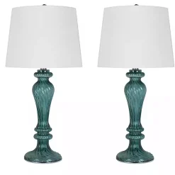 Kirklands Home Table Lamps|Turquoise Glass Table Lamps, Set of 2 White