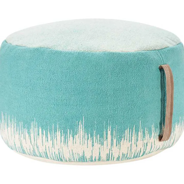 Turquoise Jagged Linear Pouf with Handle Poufs & Floor Cushions