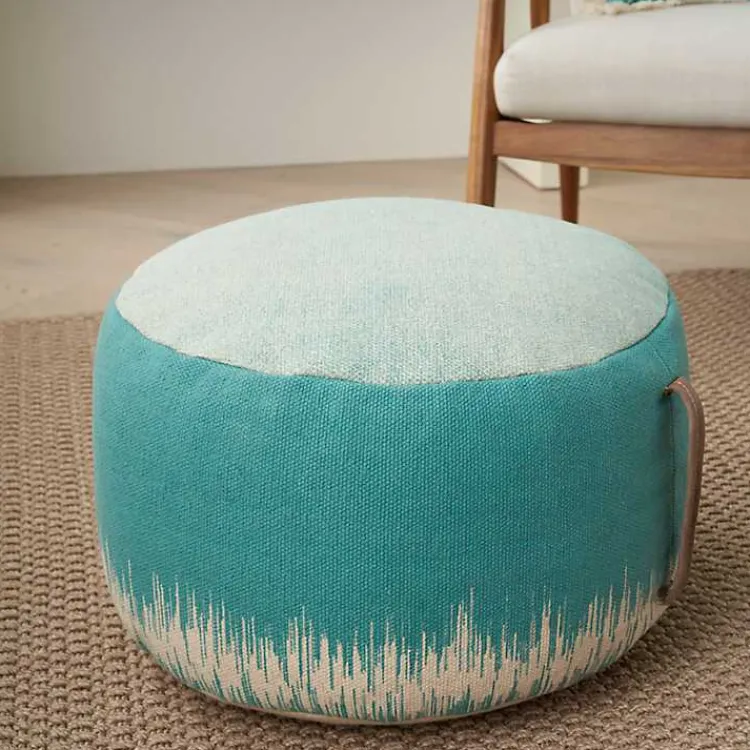 Turquoise Jagged Linear Pouf with Handle Poufs & Floor Cushions