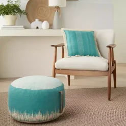 Turquoise Jagged Linear Pouf with Handle Poufs & Floor Cushions