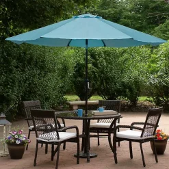 Kirklands Home Outdoor Accent Furniture|Turquoise Tilt Hand Crank Outdoor Umbrella Blue