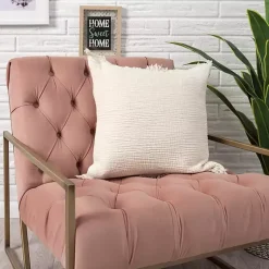 Vanilla Gauze Organic Fringe Throw Pillow Pillows