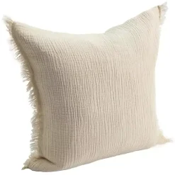 Vanilla Gauze Organic Fringe Throw Pillow Pillows