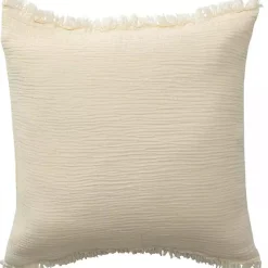 Vanilla Gauze Organic Fringe Throw Pillow Pillows