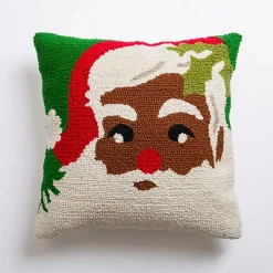 Sale Vintage Cheerful Santa Hooked Christmas Pillow Christmas Pillows