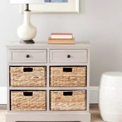 Kirklands Home Cabinets & Sideboards|Vintage Cabinet with Woven Baskets Gray