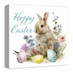 Best Vintage Hoppy Easter Floral Canvas Art Print Easter Decorations