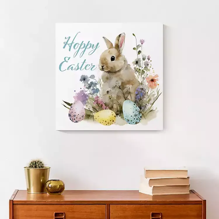 Best Vintage Hoppy Easter Floral Canvas Art Print Easter Decorations