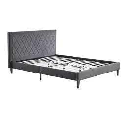 Kirklands Home Beds & Headboards|Viv Charcoal Diamond Tufted Queen Bed Frame Gray
