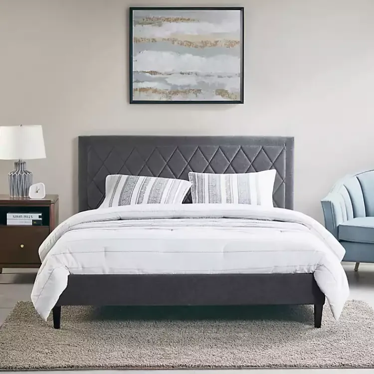 Kirklands Home Beds & Headboards|Viv Charcoal Diamond Tufted Queen Bed Frame Gray