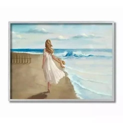Kirklands Home Framed Art|Walk On The Beach Framed Canvas Art Print Blue