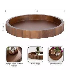Best Walnut Fluted Lissi Round Serving Tray Decorative Trays