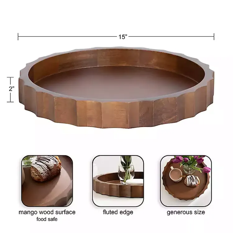 Best Walnut Fluted Lissi Round Serving Tray Decorative Trays