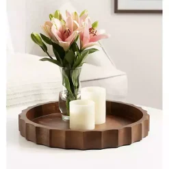 Best Walnut Fluted Lissi Round Serving Tray Decorative Trays