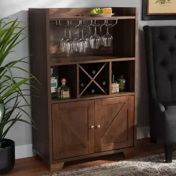Kirklands Home Cabinets & Sideboards|Walnut Brown Open Shelf Wine Cabinet