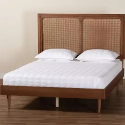 Kirklands Home Beds & Headboards|Walnut Rattan Amelia Queen Bed Brown