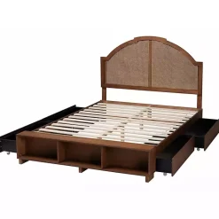 Kirklands Home Beds & Headboards|Walnut Rattan Queen Storage Bed Brown
