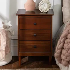 Kirklands Home Nightstands|Walnut 3-Drawer Wood Nightstand Brown