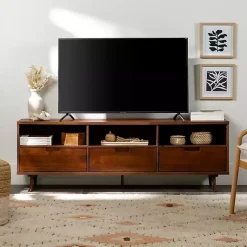 Kirklands Home Tv Stands & Media Consoles|Walnut 3-Drawer Wood TV Stand Brown