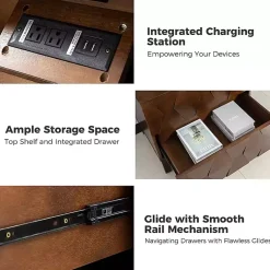 Kirklands Home Nightstands|Walnut Geometric 2-Drawer Charging Nightstand Brown