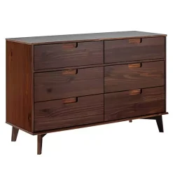 Kirklands Home Dressers & Chests|Walnut Grooved Handle 6-Drawer Dresser Brown