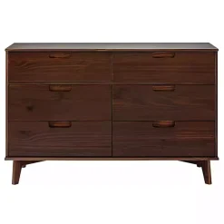Kirklands Home Dressers & Chests|Walnut Grooved Handle 6-Drawer Dresser Brown