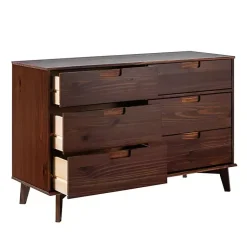 Kirklands Home Dressers & Chests|Walnut Grooved Handle 6-Drawer Dresser Brown