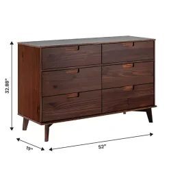Kirklands Home Dressers & Chests|Walnut Grooved Handle 6-Drawer Dresser Brown