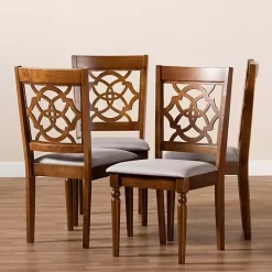 Kirklands Home Dining Chairs|Walnut Lylah Upholstered Dining Chairs, Set of 4 Gray