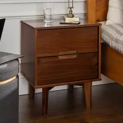 Kirklands Home Nightstands|Walnut Mid-Century Modern 2-Drawer Nightstand Brown