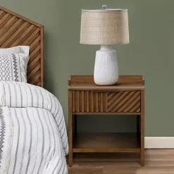 Kirklands Home Nightstands|Walnut Mid-Century Modern Carved Nightstand Brown