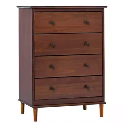 Kirklands Home Dressers & Chests|Walnut Mid-Century Modern 4-Drawer Wood Dresser Brown