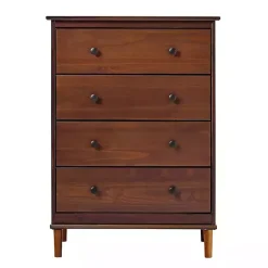 Kirklands Home Dressers & Chests|Walnut Mid-Century Modern 4-Drawer Wood Dresser Brown
