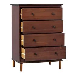 Kirklands Home Dressers & Chests|Walnut Mid-Century Modern 4-Drawer Wood Dresser Brown