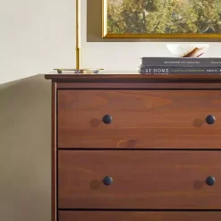 Kirklands Home Dressers & Chests|Walnut Mid-Century Modern 4-Drawer Wood Dresser Brown