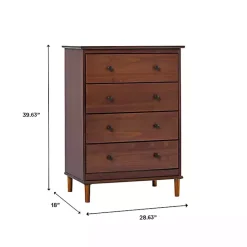 Kirklands Home Dressers & Chests|Walnut Mid-Century Modern 4-Drawer Wood Dresser Brown