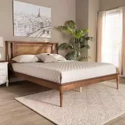 Kirklands Home Beds & Headboards|Walnut Rattan Swooping Queen Platform Bed