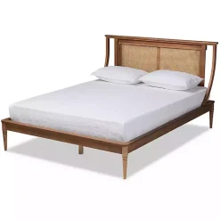 Kirklands Home Beds & Headboards|Walnut Rattan Swooping Queen Platform Bed