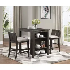 Kirklands Home Dining Sets|Walnut USB Counter Table and Stools, Set of 3 Brown