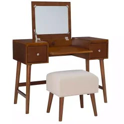 Kirklands Home Dressers & Chests|Walnut Viola Flip-Top 2-pc. Vanity Set Brown