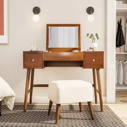 Kirklands Home Dressers & Chests|Walnut Viola Flip-Top 2-pc. Vanity Set Brown