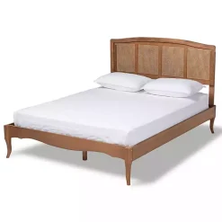 Kirklands Home Beds & Headboards|Walnut Wood and Rattan King Bed Frame Brown